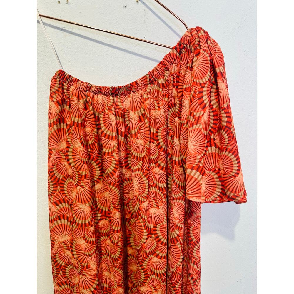 LOBOROSA Red Beige Shell Print One Shoulder Valeria Maxi Dress Size Small - Picture 10 of 11